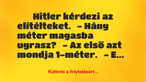Vicc: 
	    	    Hitler kérdezi az elítélteket.


– Hány méter magasba …