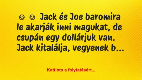 Vicc: 
	    	    Jack és Joe baromira le akarják inni magukat, de csupán egy…