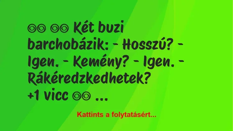 Vicc:
Két buzi barchobázik: – Hosszú? – Igen…. Vicc:
Két buzi barchobázik: – Hosszú? – Igen….