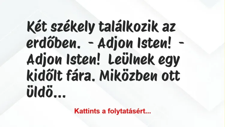 Vicc: Két székely találkozik az erdőben.
– Adjon Isten!
– Adjon… Vicc: Két székely találkozik az erdőben.
– Adjon Isten!
– Adjon…