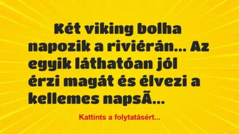 Vicc:
Két viking bolha napozik a riviérán… Az egyik láthatóan… Vicc:
Két viking bolha napozik a riviérán… Az egyik láthatóan…