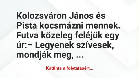Vicc: Kolozsváron János és Pista kocsmázni mennek. Futva közeleg feléjük egy…