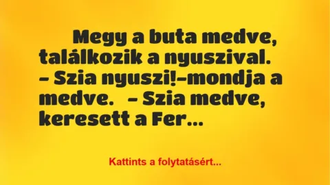 Vicc: 
	    	    Megy a buta medve, találkozik a nyuszival.


– Szia…
