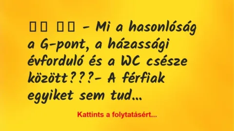 Vicc: 
		  
		  – Mi a hasonlóság a G-pont, a házassági évforduló…