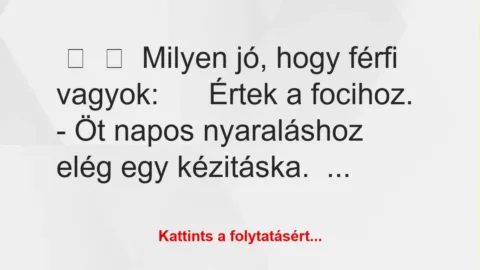 Vicc: 
	    	    Milyen jó, hogy férfi vagyok:





Értek a…