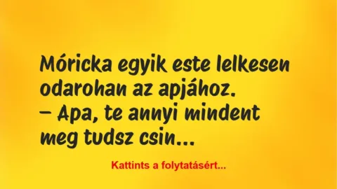 Vicc: Móricka egyik este lelkesen odarohan az apjához Vicc: Móricka egyik este lelkesen odarohan az apjához