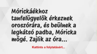 Vicc: Mórickáékhoz tanfelügyelők érkeznek oroszórára, és beülnek a leghátsó…