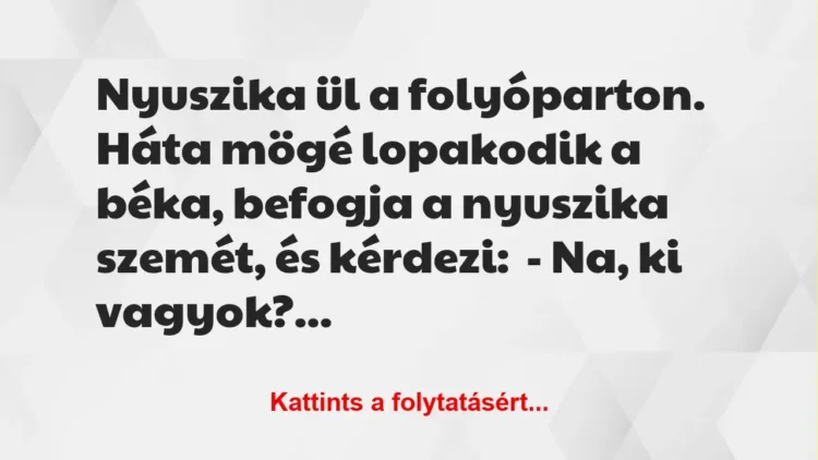 Vicc: Nyuszika ül a folyóparton. Háta mögé lopakodik a béka, befogja a… Vicc: Nyuszika ül a folyóparton. Háta mögé lopakodik a béka, befogja a…