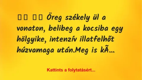 Vicc: 
		  
		  Öreg székely ül a vonaton, belibeg a kocsiba egy …
