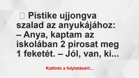 Vicc: Pistike ujjongva szalad az anyukájához