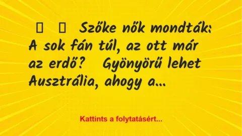 Vicc: 
	    	    Szőke nők mondták:





A sok fán túl, az ott már…