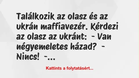 Vicc: Találkozik az olasz és az ukrán maffiavezér. Kérdezi az olasz az ukrán… Vicc: Találkozik az olasz és az ukrán maffiavezér. Kérdezi az olasz az ukrán…
