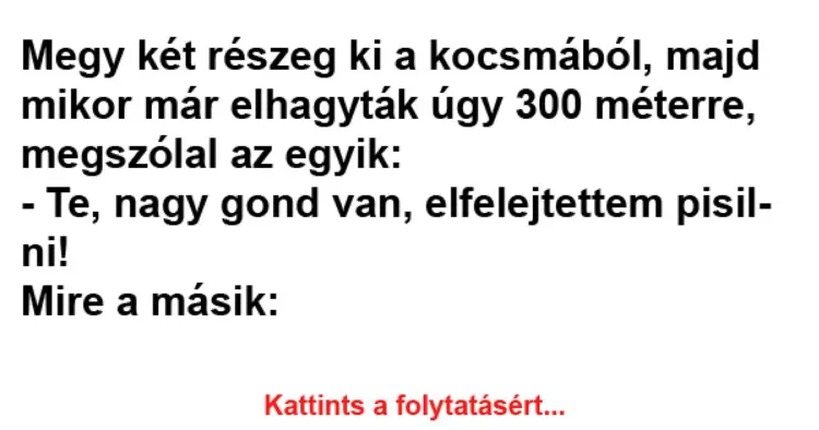 Megy két részeg ki a kocsmából, majd mikor már elhagyták Megy két részeg ki a kocsmából, majd mikor már elhagyták úgy 300…