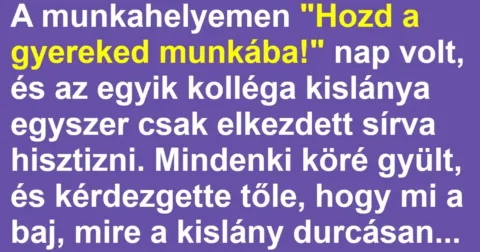 Vicc: Az apa már megbánta, hogy bevitte magával a kislányát Vicc: Az apa már megbánta, hogy bevitte magával a kislányát a munkahelyére