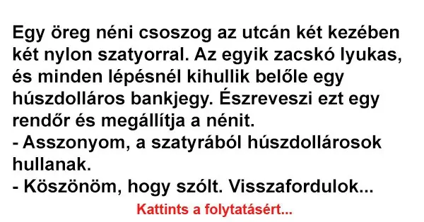 Vicc: Egy öreg néni csoszog az utcán Vicc: Egy öreg néni csoszog az utcán