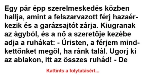 Vicc: Egy pár épp szerelmeskedés közben hallja