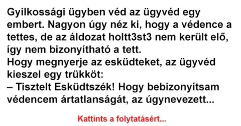 Vicc: Gyilkossági ügyben véd az ügyvéd egy embert Vicc: Gyilkossági ügyben véd az ügyvéd egy embert