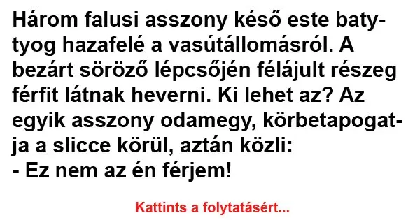 Vicc: Három falusi asszony késő este battyog hazafelé Vicc: Három falusi asszony késő este battyog hazafelé