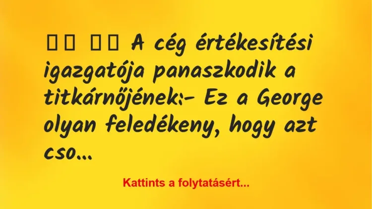 Vicc:
A cég értékesítési igazgatója panaszkodik a… Vicc:
A cég értékesítési igazgatója panaszkodik a…