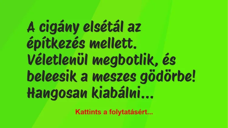 Vicc: A cigány elsétál az építkezés mellett. Véletlenül megbotlik, és… Vicc: A cigány elsétál az építkezés mellett. Véletlenül megbotlik, és…