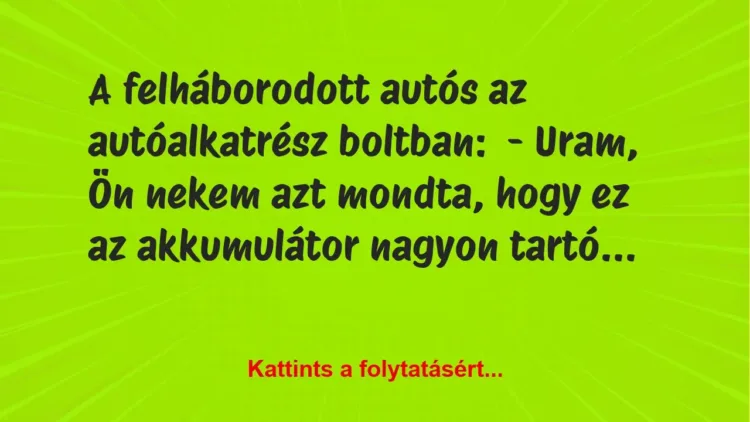 Vicc: A felháborodott autós az autóalkatrész boltban:
– Uram, Ön nekem… Vicc: A felháborodott autós az autóalkatrész boltban:
– Uram, Ön nekem…