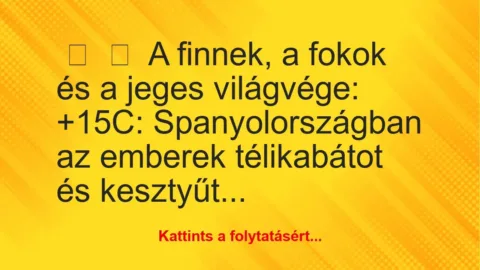 Vicc: 
	    	    A finnek, a fokok és a jeges világvége: 


+15C:…