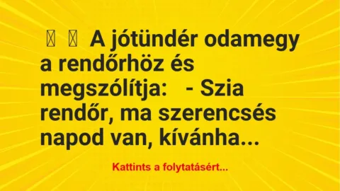 Vicc: 
	    	    A jótündér odamegy a rendőrhöz és megszólítja:


-…