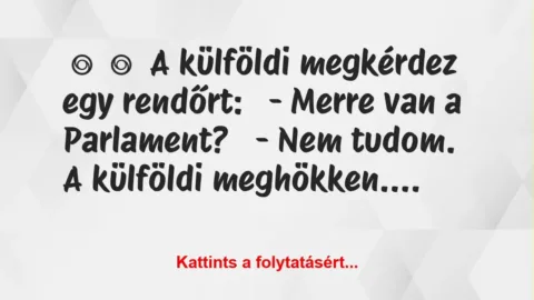 Vicc: 
	    	    A külföldi megkérdez egy rendőrt:


– Merre van a…