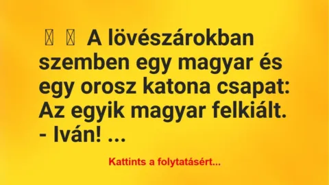 Vicc: 
	    	    A lövészárokban szemben egy magyar és egy orosz katona…