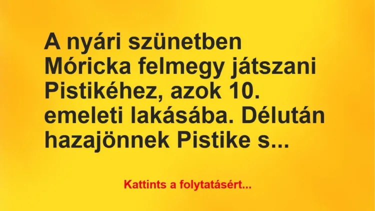 Vicc: A nyári szünetben Móricka felmegy játszani Pistikéhez, azok 10…. Vicc: A nyári szünetben Móricka felmegy játszani Pistikéhez, azok 10….