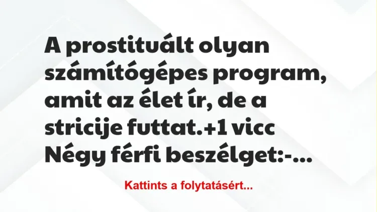 Vicc: A prostituált olyan számítógépes program, amit az élet ír, de a… Vicc: A prostituált olyan számítógépes program, amit az élet ír, de a…