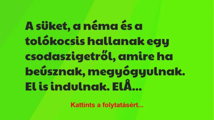 Vicc: A süket, a néma és a tolókocsis hallanak egy csodaszigetről, amire ha… Vicc: A süket, a néma és a tolókocsis hallanak egy csodaszigetről, amire ha…
