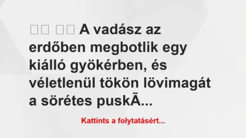 Vicc: 
		  
		  A vadász az erdőben megbotlik egy kiálló…