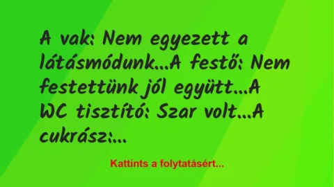 Vicc: A vak: Nem egyezett a látásmódunk…

A festő: Nem festettünk jól…