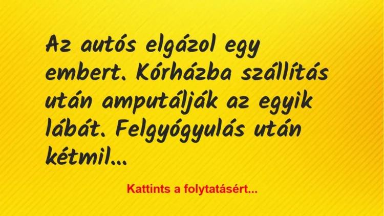 Vicc: Az autós elgázol egy embert. Kórházba szállítás után amputálják az egy… Vicc: Az autós elgázol egy embert. Kórházba szállítás után amputálják az egy…