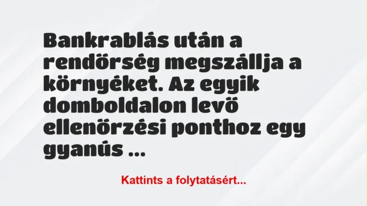 Vicc: Bankrablás után a rendőrség megszállja a környéket. Az egyik… Vicc: Bankrablás után a rendőrség megszállja a környéket. Az egyik…