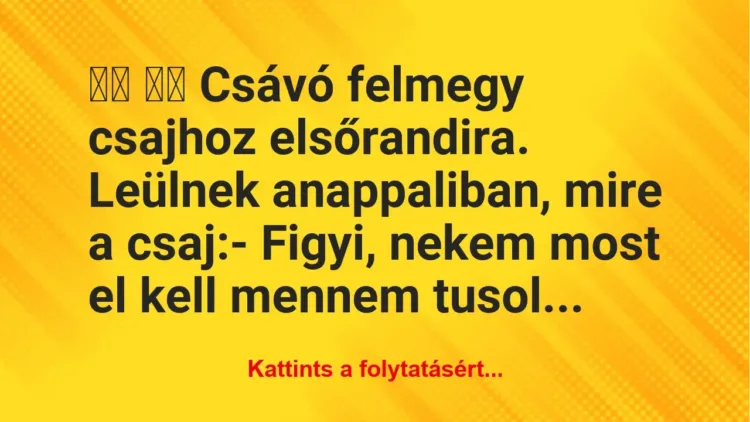 Vicc:
Csávó felmegy csajhoz elsőrandira. Leülnek… Vicc:
Csávó felmegy csajhoz elsőrandira. Leülnek…