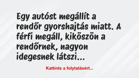 Vicc: Egy autóst megállít a rendőr gyorshajtás miatt. A férfi megáll,… Vicc: Egy autóst megállít a rendőr gyorshajtás miatt. A férfi megáll,…