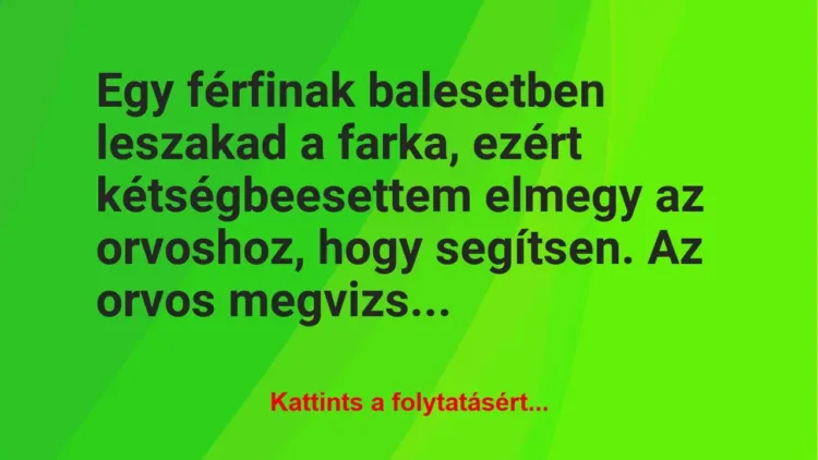 Vicc: Egy férfinak balesetben leszakad a farka, ezért kétségbeesettem elmegy… Vicc: Egy férfinak balesetben leszakad a farka, ezért kétségbeesettem elmegy…