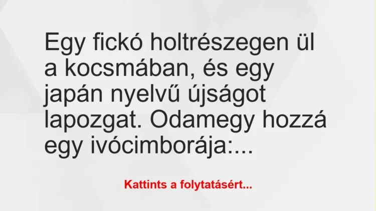 Vicc: Egy fickó holtrészegen ül a kocsmában, és egy japán nyelvű újságot… Vicc: Egy fickó holtrészegen ül a kocsmában, és egy japán nyelvű újságot…