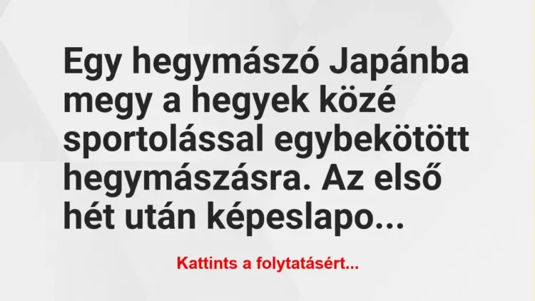 Vicc: Egy hegymászó Japánba megy a hegyek közé sportolással egybekötött… Vicc: Egy hegymászó Japánba megy a hegyek közé sportolással egybekötött…