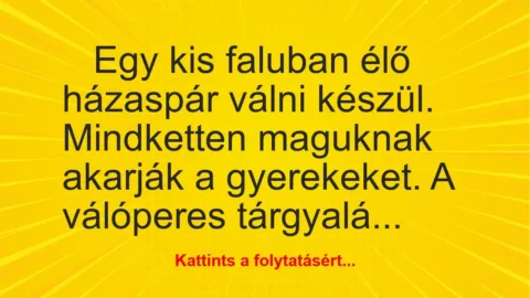 Vicc: Egy kis faluban élő házaspár válni készül Vicc: Egy kis faluban élő házaspár válni készül