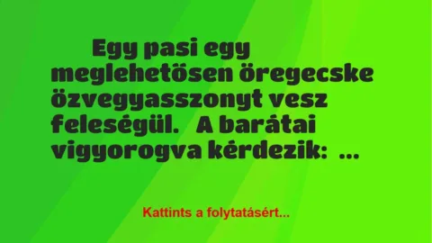 Vicc: 
	    	    Egy pasi egy meglehetősen öregecske özvegyasszonyt vesz…