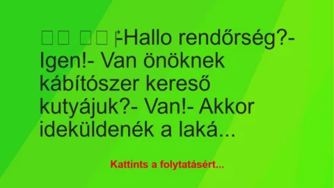 Vicc:
-Hallo rendőrség?- Igen!- Van önöknek… Vicc:
-Hallo rendőrség?- Igen!- Van önöknek…