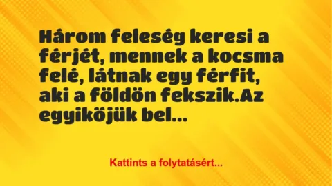Vicc: Három feleség keresi a férjét, mennek a kocsma felé, látnak egy…