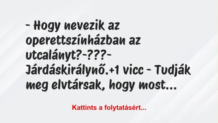 Vicc: – Hogy nevezik az operettszínházban az utcalányt?
-???
-… Vicc: – Hogy nevezik az operettszínházban az utcalányt?
-???
-…
