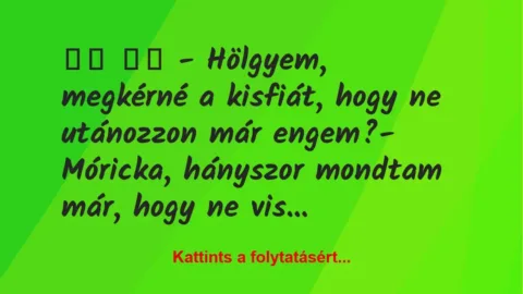 Vicc: 
		  
		  – Hölgyem, megkérné a kisfiát, hogy ne utánozzon …