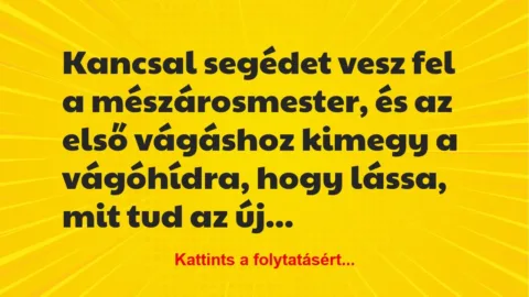 Vicc: Kancsal segédet vesz fel a mészárosmester, és az első vágáshoz kimegy… Vicc: Kancsal segédet vesz fel a mészárosmester, és az első vágáshoz kimegy…