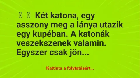 Vicc: 
	    	    Két katona, egy asszony meg a lánya utazik egy kupéban. A…