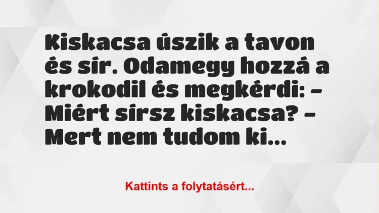 Vicc: Kiskacsa úszik a tavon és sír. Odamegy hozzá a krokodil és megkérdi:… Vicc: Kiskacsa úszik a tavon és sír. Odamegy hozzá a krokodil és megkérdi:…